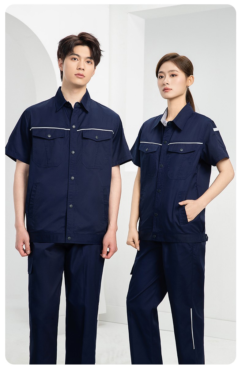 DM241X 海源夏季長(zhǎng)袖薄款工作服套裝反光條紐扣套裝耐磨機(jī)修勞保工裝定制(圖12)