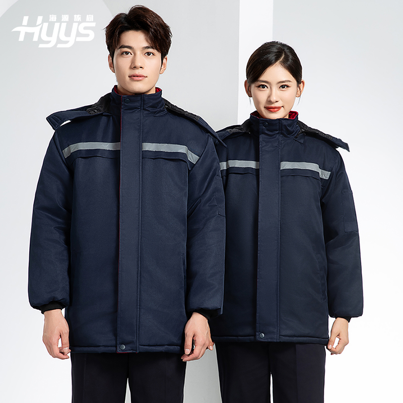 DM13-10ZC 冬季工作服定制加絨加厚保暖中長(zhǎng)防寒冷庫(kù)物業(yè)車間印繡字棉襖棉衣