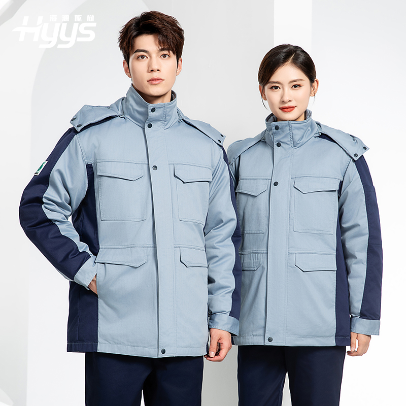 JC-3D02M 冬季防靜電棉服定制工作服拼色CVC工裝加油站機修車間廠服勞保服